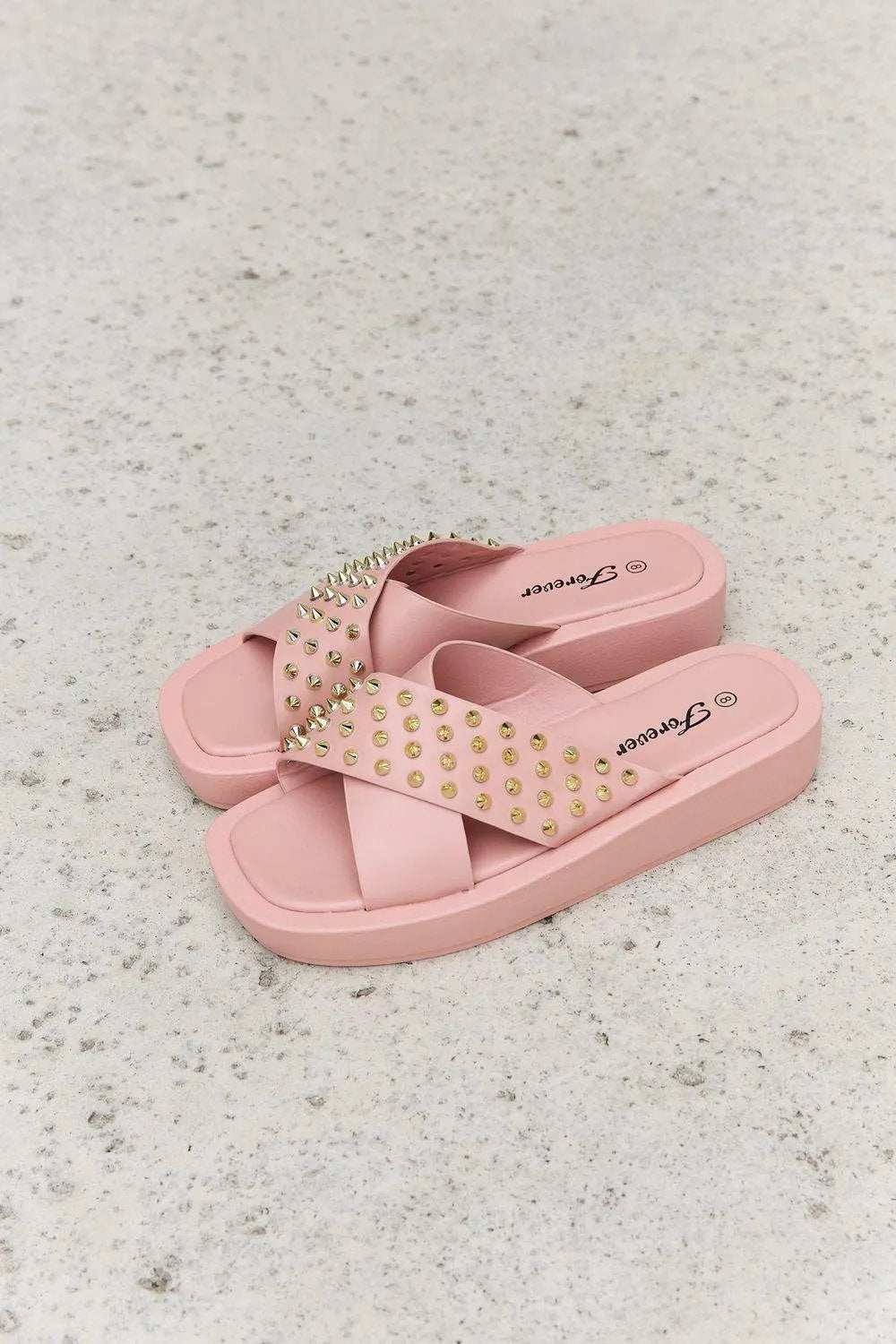 Forever Link Studded Cross Strap Sandals in Blush - Trendsi - Flyclothing LLC