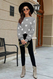 Heart Pattern Lantern Sleeve Round Neck Tunic Sweater - Trendsi - Flyclothing LLC