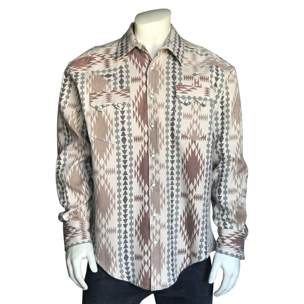 Men's Premium Flannel Jacquard Western Shirt in Brown & Ivory - Rockmount Clothing - Flyclothing LLC