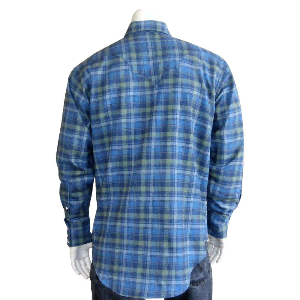 Rockmount Clothing Mens Plush Flannel Blue Green Plaid Western Shirt - Rockmount Clothing - Flyclothing LLC
