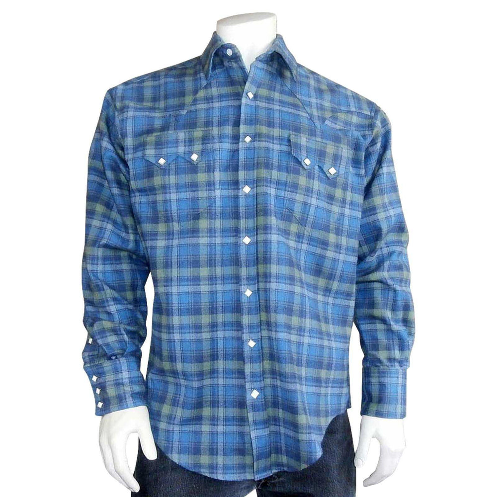 Rockmount Clothing Mens Plush Flannel Blue Green Plaid Western Shirt - Rockmount Clothing - Flyclothing LLC