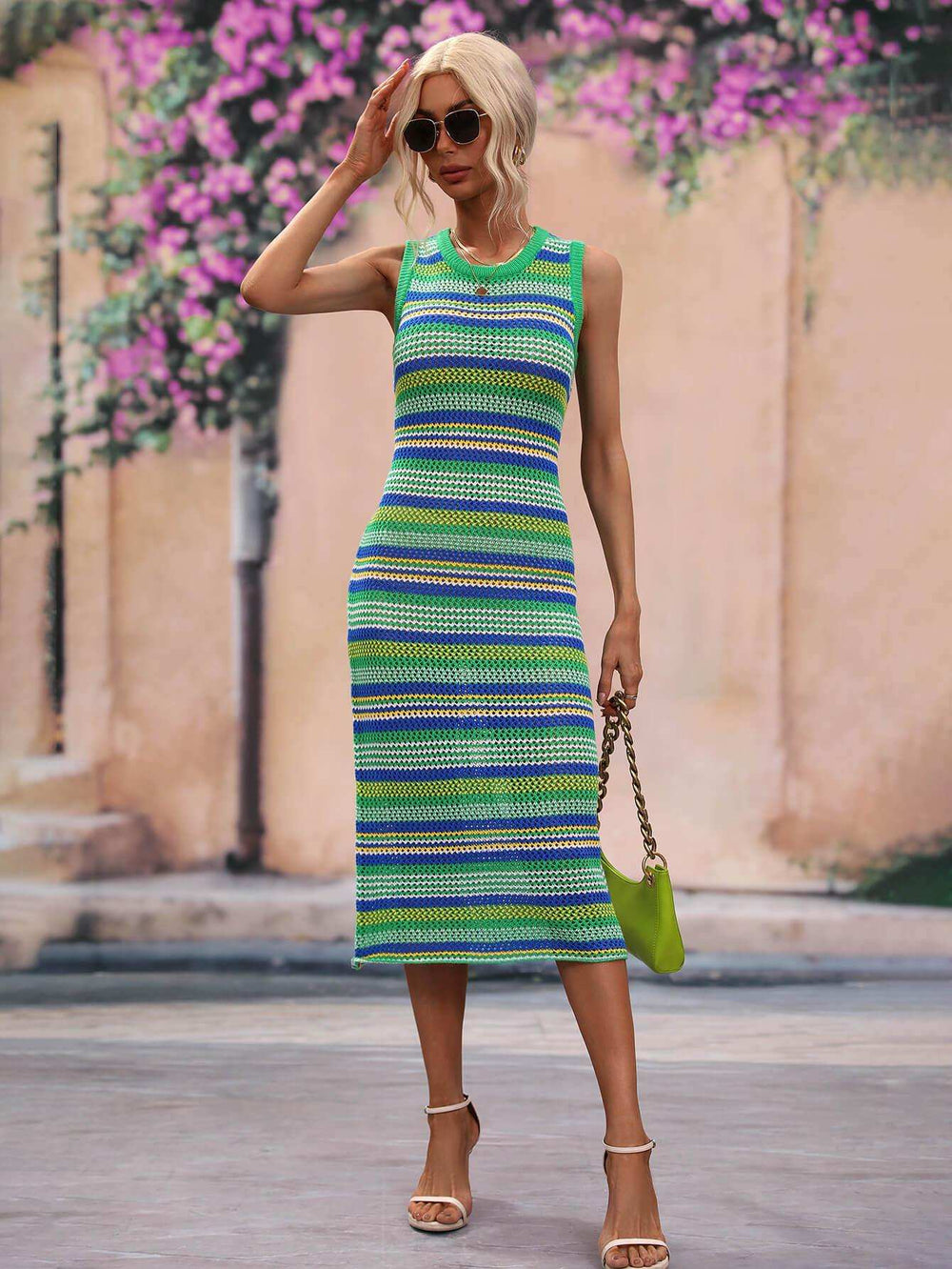 Striped Round Neck Sleeveless Midi Cover Up Dress - Trendsi - Flyclothing LLC