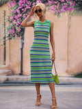 Striped Round Neck Sleeveless Midi Cover Up Dress - Trendsi - Flyclothing LLC