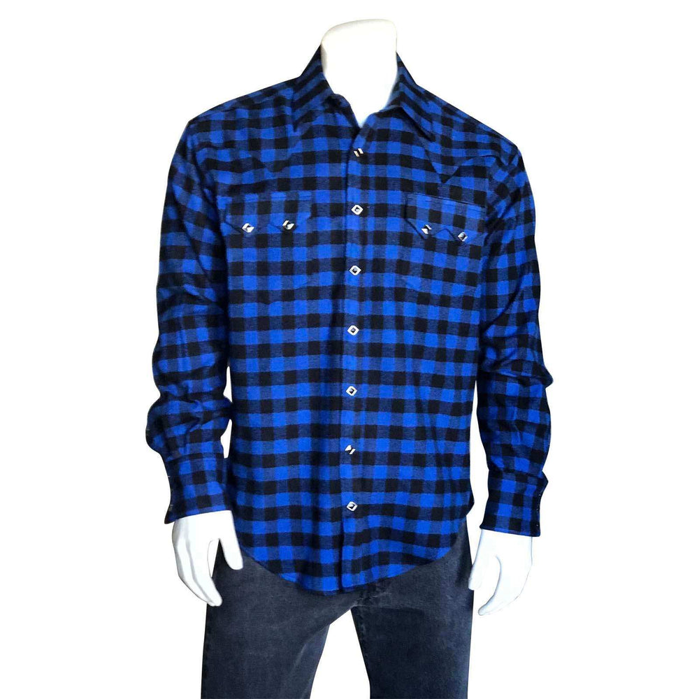 Rockmount Ranch Wear Mens Plush Flannel Blue Plaid Western Shirt - Rockmount Clothing - Flyclothing LLC