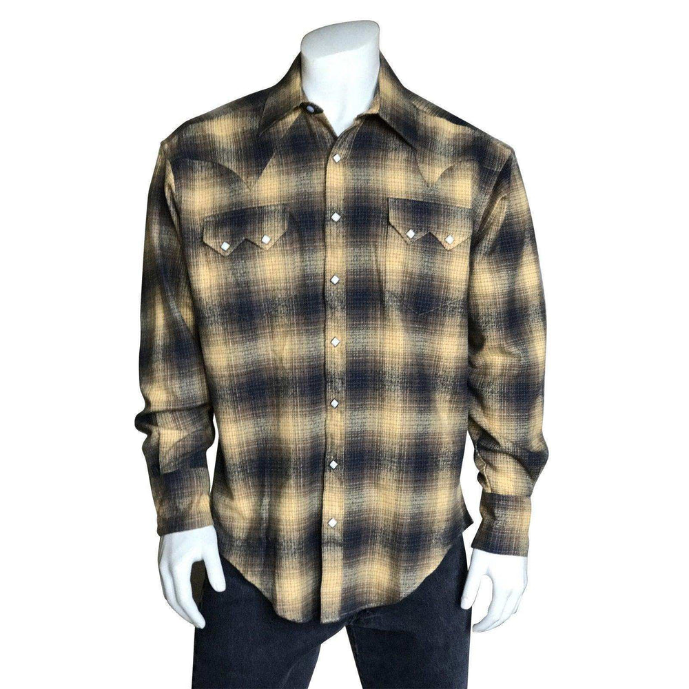 Men's Plush Flannel Beige & Black Plaid Western Shirt - Rockmount Clothing - Flyclothing LLC