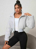 Houndstooth Zip-Up Jacket - Trendsi - Flyclothing LLC
