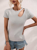Cutout Round Neck Short Sleeve Knit Top - Trendsi - Flyclothing LLC