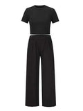 Round Neck Short Sleeve Top and Pocketed Pants Set - Trendsi - Flyclothing LLC