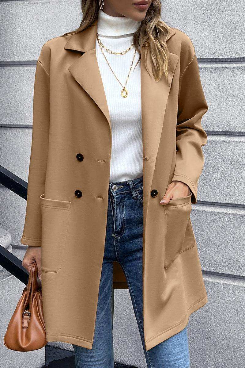 Lapel Collar Long Sleeve Blazer - Trendsi - Flyclothing LLC