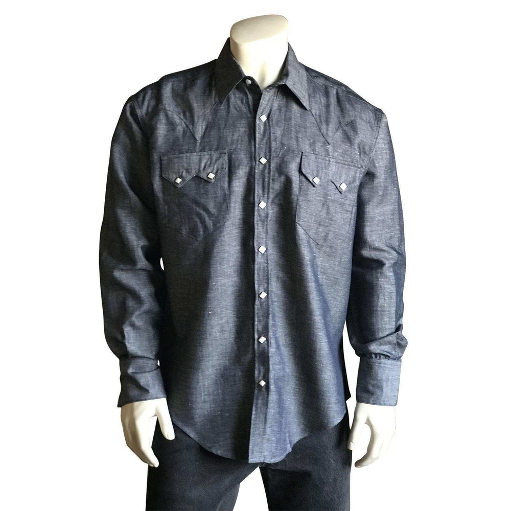 Rockmount Ranch Wear Mens Classic Linen Blend Western Shirt in Indigo - Rockmount Clothing - Flyclothing LLC