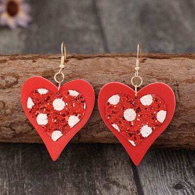 Sequin Heart Leather Drop Earrings - Trendsi - Flyclothing LLC