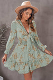 Floral Deep V Flounce Sleeve Mini Dress - Trendsi - Flyclothing LLC