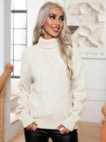 Turtleneck Cable-Knit Long Sleeve Sweater - Trendsi - Flyclothing LLC