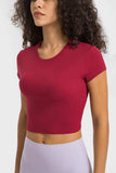 Round Neck Short Sleeve Cropped Sports T-Shirt - Trendsi - Flyclothing LLC