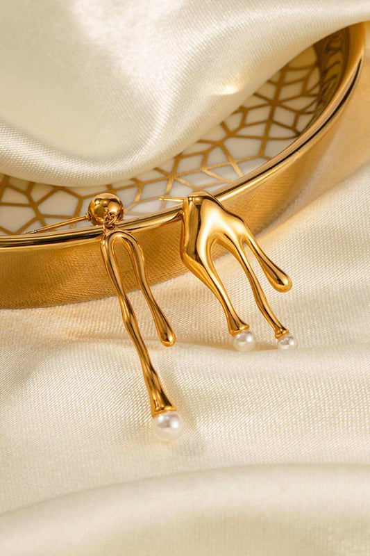 Synthetic Pearl 18K Gold-Plated Dangle Earrings - Trendsi - Flyclothing LLC