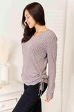 Double Take Drawstring Ribbed Long Sleeve T-Shirt - Trendsi - Flyclothing LLC