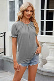 Round Neck Flounce Sleeve T-Shirt - Trendsi - Flyclothing LLC