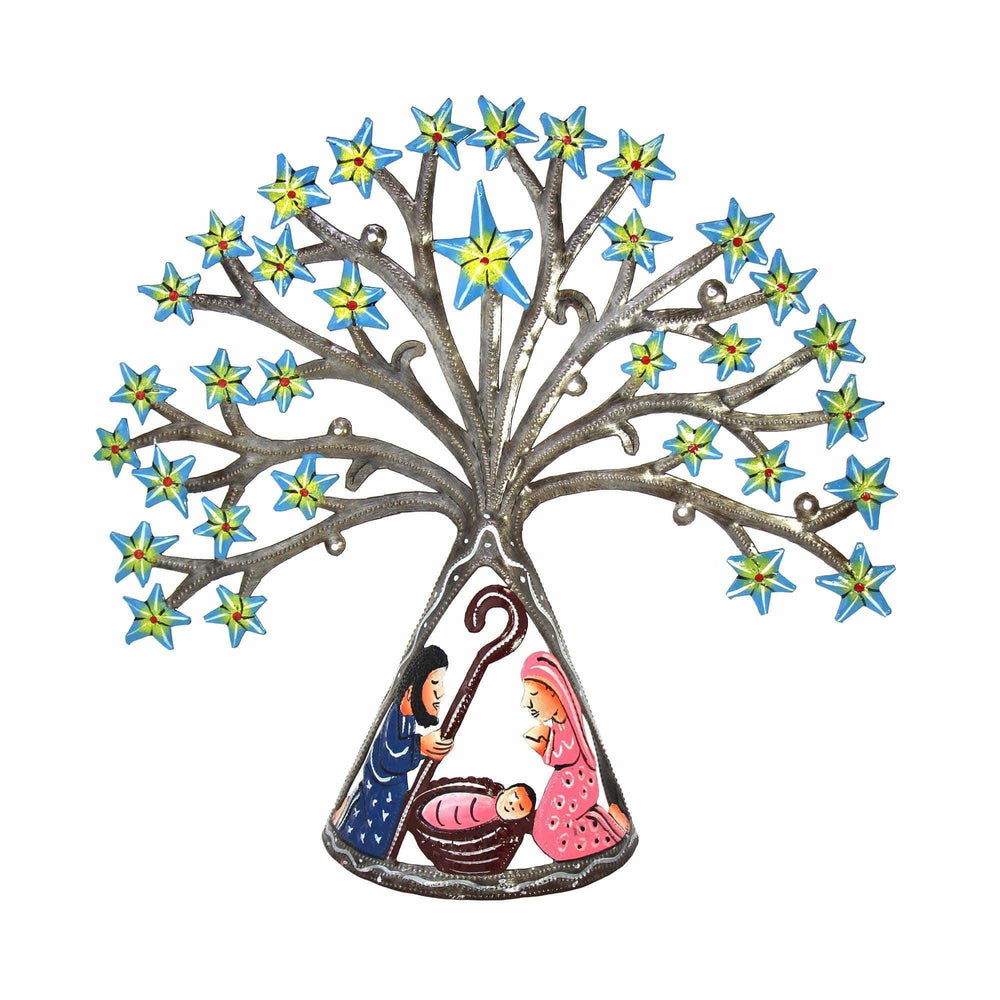 Haitian Metal Drum Tabletop Nativity with Shooting Blue Stars - Haitian Artisans - Flyclothing LLC