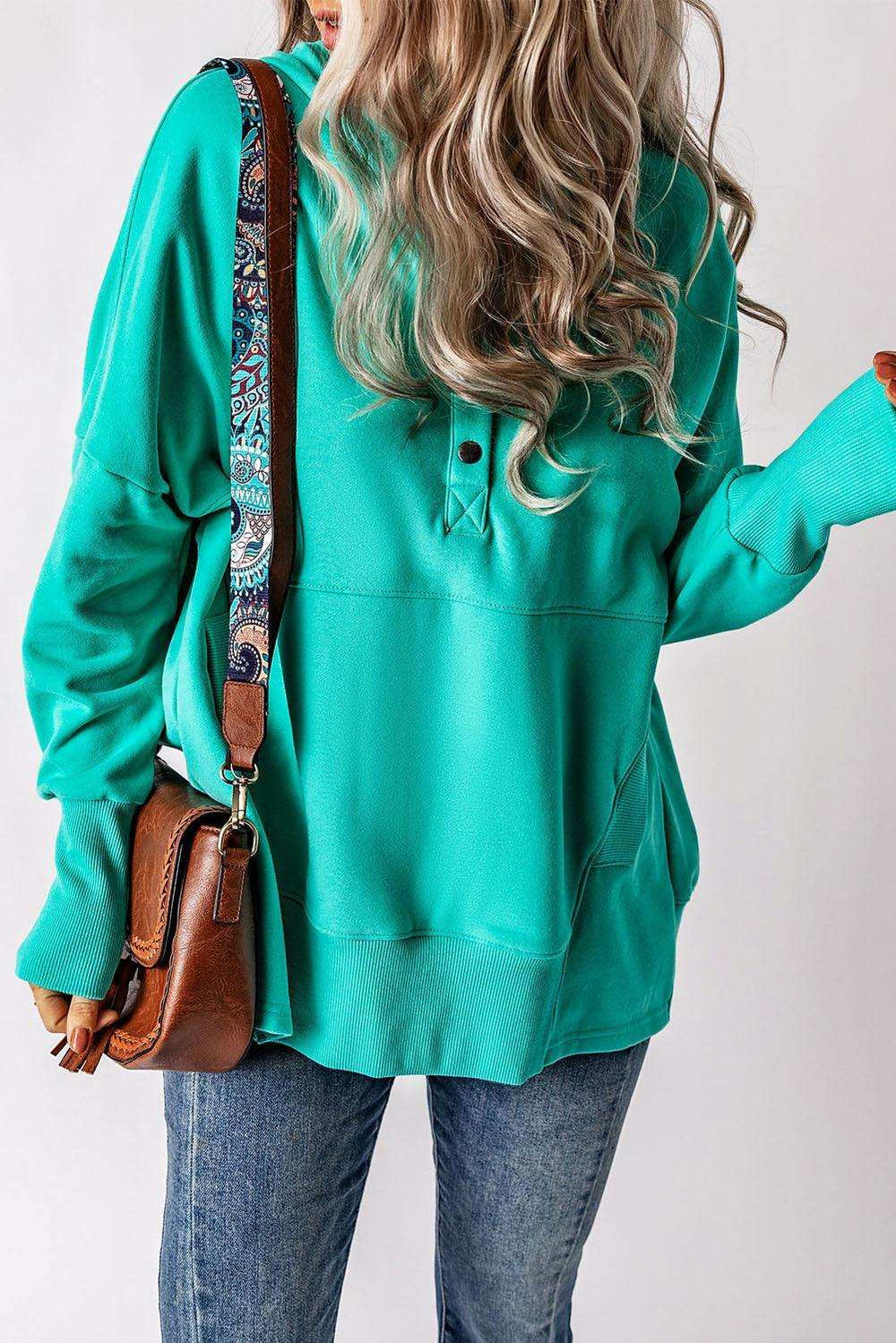 Quarter-Snap Dropped Shoulder Hoodie - Trendsi - Flyclothing LLC