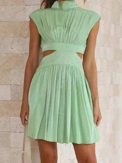 Cutout Ruched Mock Neck Mini Dress - Trendsi - Flyclothing LLC