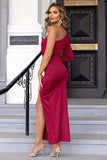 One Shoulder Ruched Slit Maxi Dress - Trendsi - Flyclothing LLC