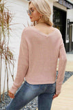 Waffle-Knit Drawstring Detail V-Neck Sweater - Trendsi - Flyclothing LLC