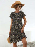 Frill Floral Round Neck Short Sleeve Tiered Dress - Trendsi - Flyclothing LLC