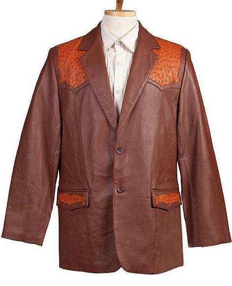 Scully COGNAC LAMB W/COGNAC OSTRICH TRIM OSTRICH TRIMMED BLAZER - Scully Leather - Flyclothing LLC