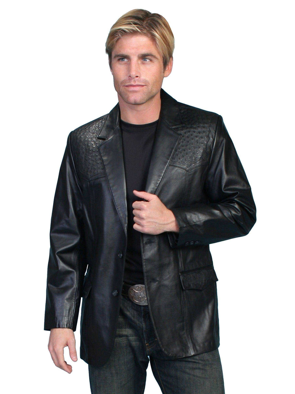Scully BLACK LAMB W/BLACK OSTRICH TRIM OSTRICH TRIMMED BLAZER - Scully Leather - Flyclothing LLC