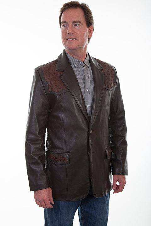 Scully BROWN OSTRICH TRIMMED BLAZER - Scully Leather - Flyclothing LLC