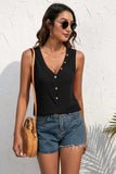 Buttoned Deep V Tank - Trendsi - Flyclothing LLC