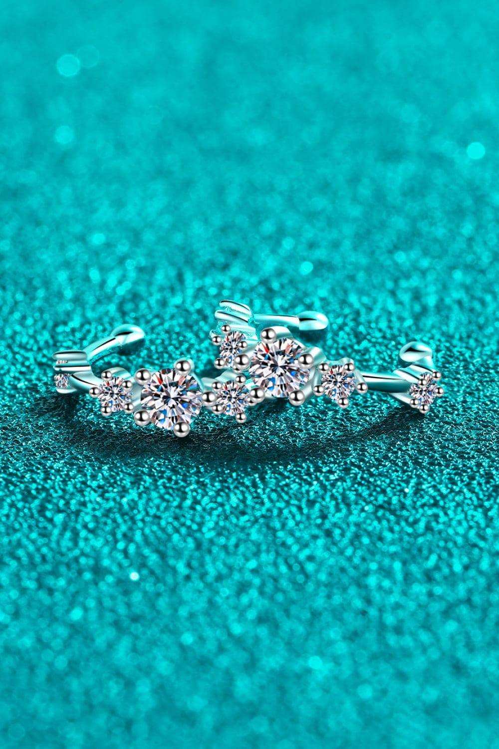 Moissanite Rhodium-Plated Cuff Earrings - Trendsi - Flyclothing LLC