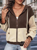 Two-Tone Zip-Up Dropped Shoulder Hooded Jacket - Trendsi - Flyclothing LLC