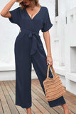 Tie Waist Surplice Wide Leg Jumpsuit - Trendsi - Flyclothing LLC