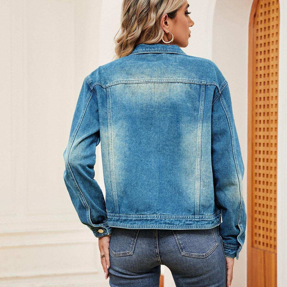 Washed Denim Jacket - Trendsi - Flyclothing LLC