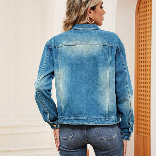 Washed Denim Jacket - Trendsi - Flyclothing LLC