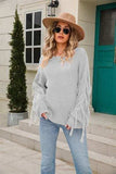 Fringe Round Neck Dropped Shoulder Sweater - Trendsi - Flyclothing LLC