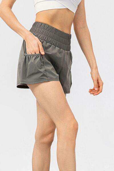 Elastic Waist Pocketed Active Shorts - Trendsi - Flyclothing LLC
