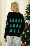 Christmas Tree Round Neck Ribbed Trim Sweater - Trendsi - Flyclothing LLC