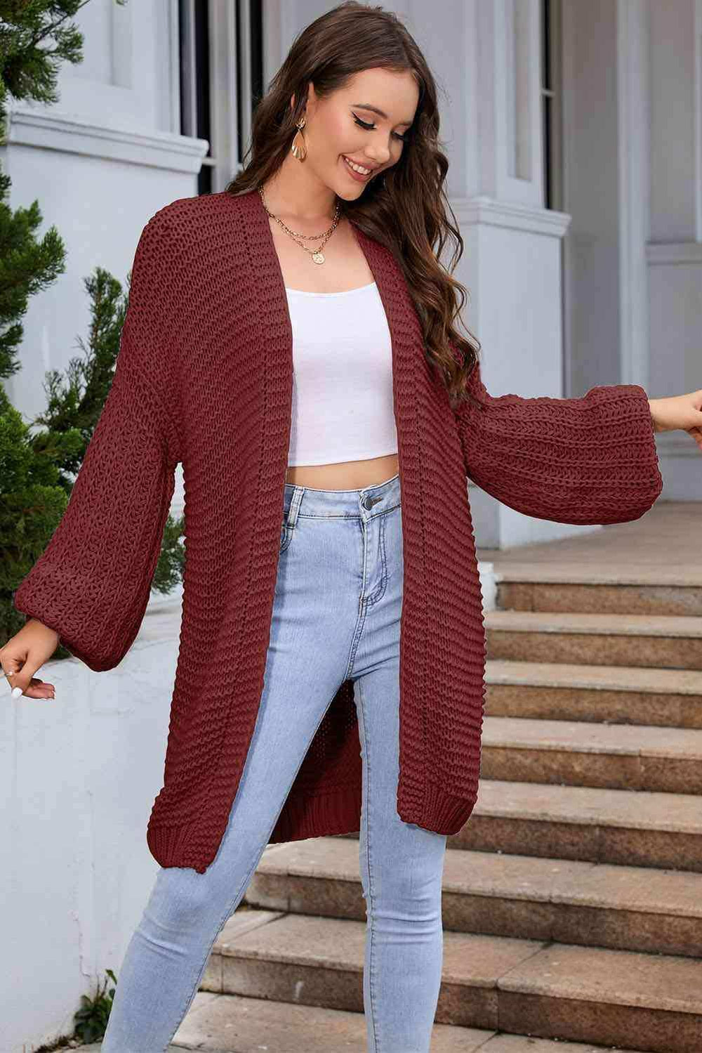 Open Front Longline Cardigan - Trendsi - Flyclothing LLC