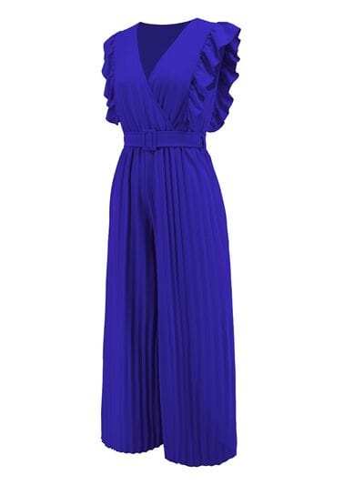 Ruffled Surplice Cap Sleeve Jumpsuit - Trendsi - Flyclothing LLC