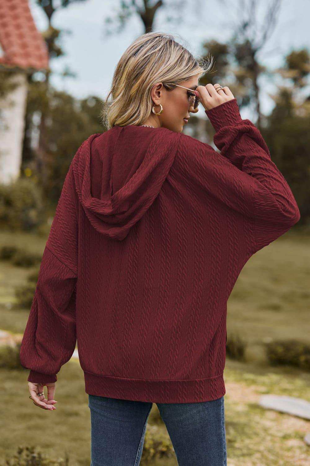 Cable-Knit Long Sleeve Hooded Jacket - Trendsi - Flyclothing LLC