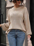 Eyelet Round Neck Long Sleeve Knit Top - Trendsi - Flyclothing LLC