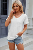 Eyelet V-Neck Short Sleeve T-Shirt - Trendsi - Flyclothing LLC