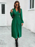 Surplice Neck Long Sleeve Midi Dress - Trendsi - Flyclothing LLC