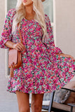 Floral Smocked V-Neck Flounce Sleeve Dress - Trendsi - Flyclothing LLC