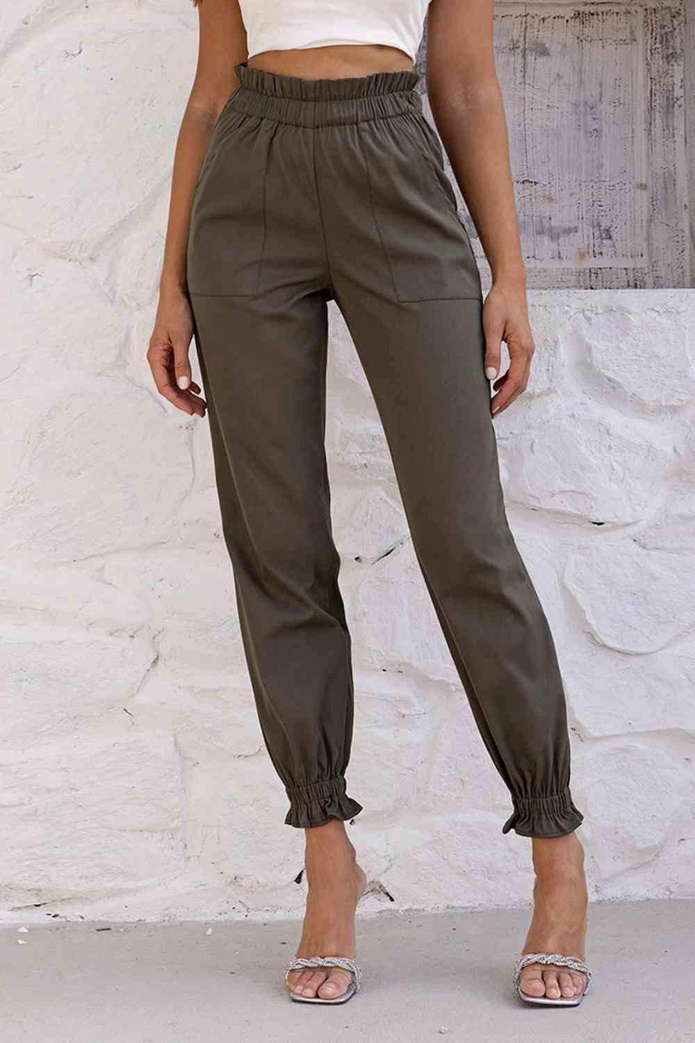 Paperbag Waist Pants with Pockets - Trendsi - Flyclothing LLC