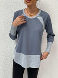Waffle-knit Round Neck Raglan Sleeve Tee - Trendsi - Flyclothing LLC
