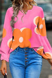 Flower Notched Balloon Sleeve Blouse - Trendsi - Flyclothing LLC
