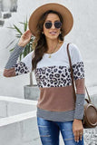 Waffle-Knit Leopard Round Neck Long Sleeve T-Shirt - Trendsi - Flyclothing LLC